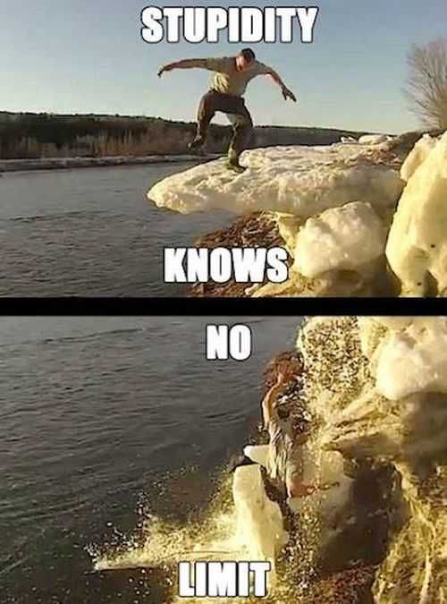 Guy Falls Off Ice. Stupidity Knows No Limits