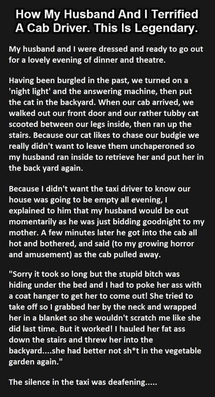 Humorous Short Story About Terrifying A Cab Driver 