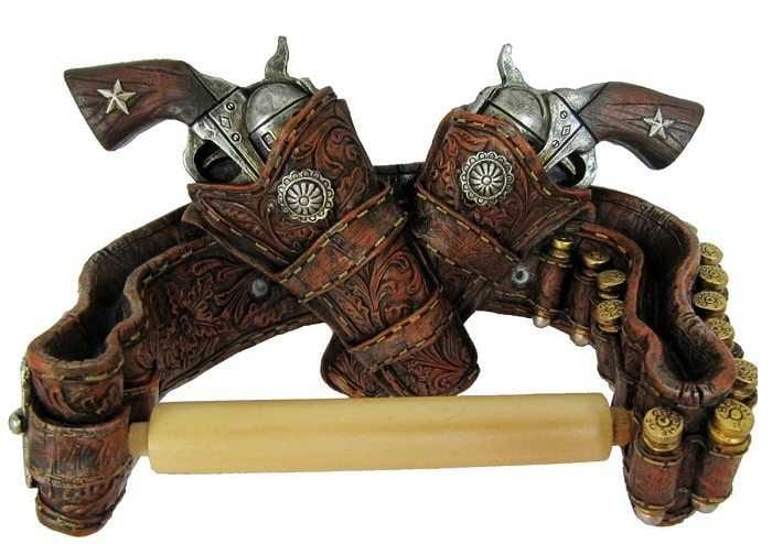 Double Pistol Wild West Cowboy Toilet Paper Holder