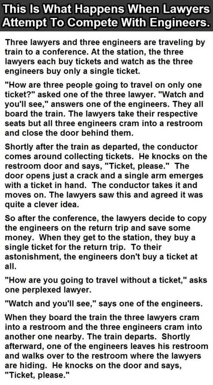 Hilarious Short Stories  This Is One About 3 Engineers And 3 Lawyers On A Train Ride