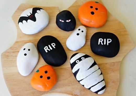 Halloween Painted Rocks  Rip Bats Pumpkins Ghosts