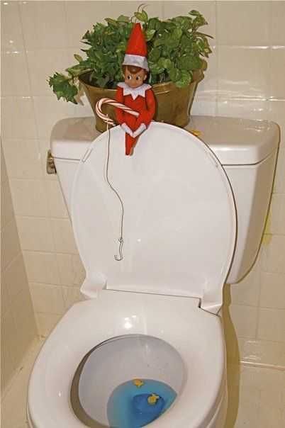 Elf On A Shelf Bathroom Fishing In The Toilet