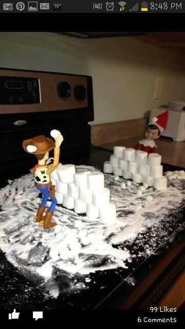 Elf On The Shelf Funny Snowball Fight From Marshmallows