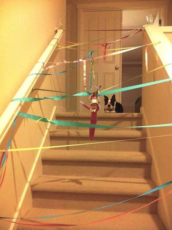 Elf On The Shelf Setting Up A Ribbon Obstacle Course