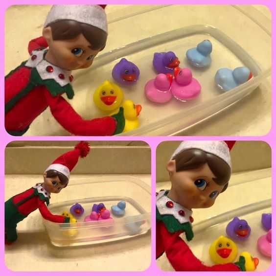 Elf On The Shelf Cute Playing With Rubber Duckies