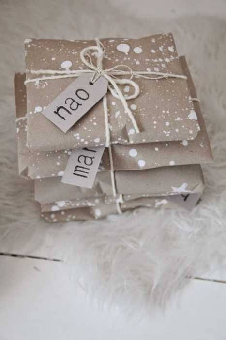 Diy Gift Wrapping  Little Cardboard String And White Paint