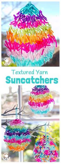 Simple Diy Easter Decorations Textured Yarn Suncatchers
