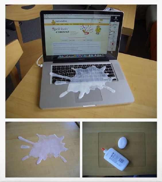 Funny April Fools Pranks Fake Spill On Computer Keyboard