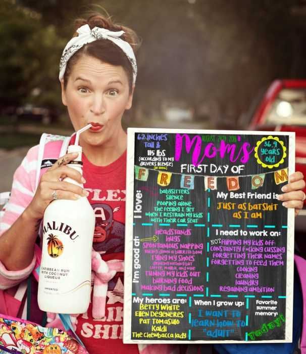 Meme Featuring A Mom Drinking Malibu On First Day Of School