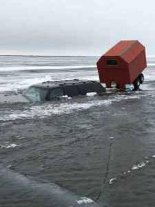Gone Fishing Truck Submerged In Iced Over Lake