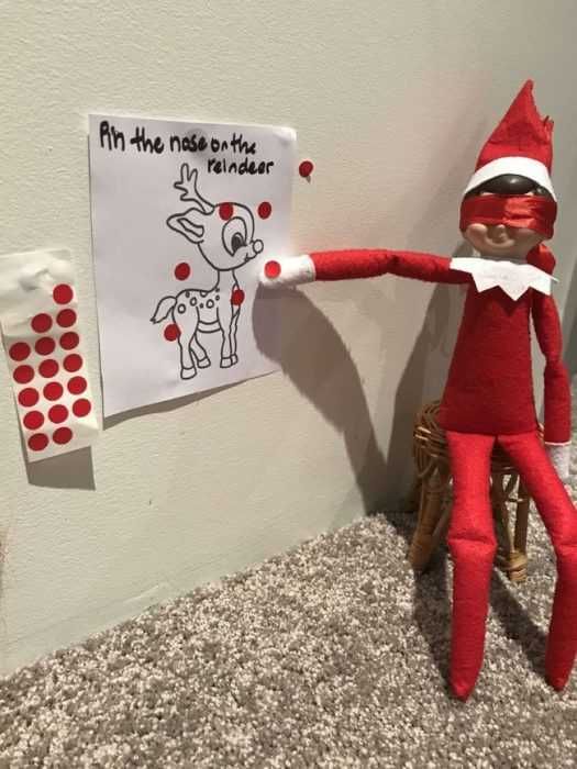 Funny-Elf-Pin Clever Elf On The Shelf Ideas Pin The Nose On The Reindeer Game