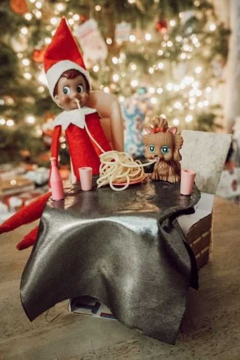 Funny-Elf-Sawyer Clever Elf On The Shelf Ideas Lady And The Tramp Scene