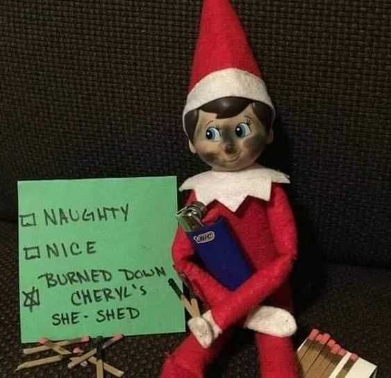 Funny-Elf-She-Shed Clever Elf On The Shelf Ideas Playing With Matches