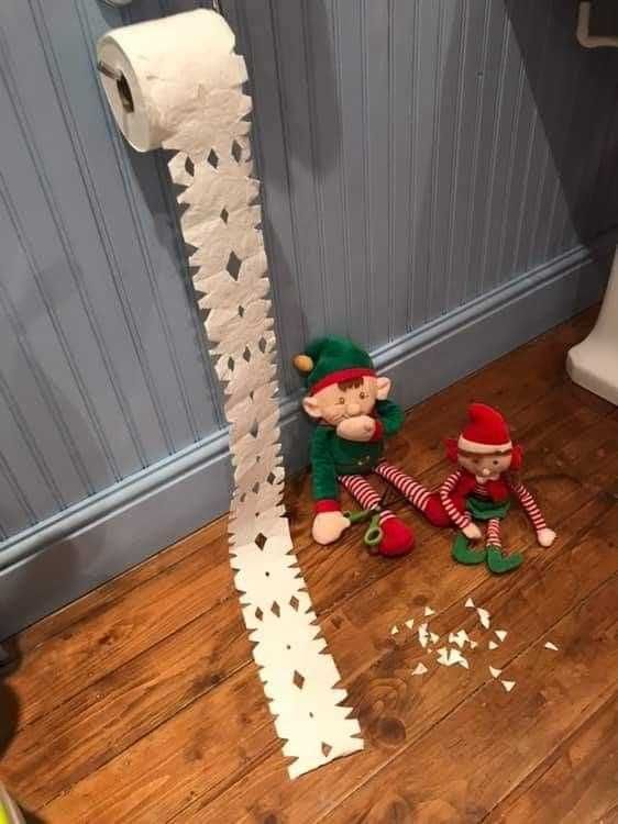 Funny-Elf-Toilet-Snowflake Clever Elf On The Shelf Ideas Toilet Paper Snowflakes
