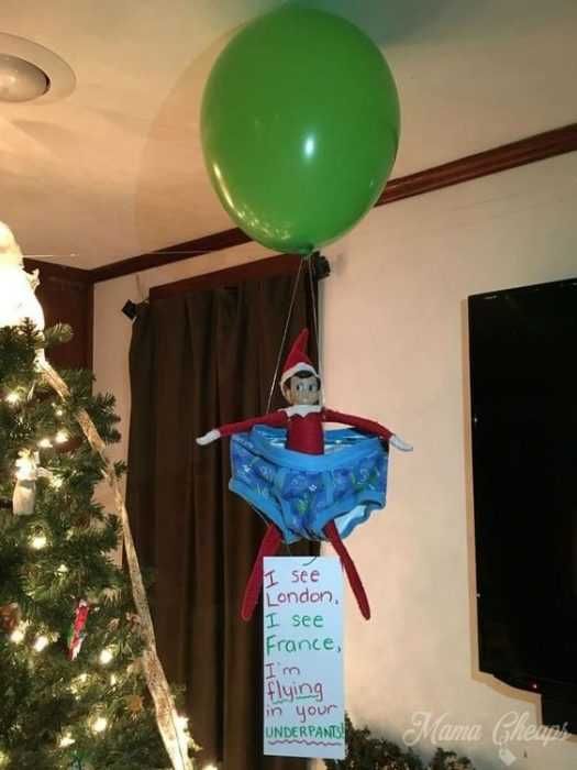 Funny-Flying-Underpants Clever Elf On The Shelf Ideas Underwear Hot Air Balloon