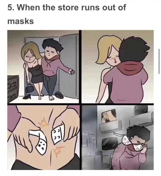 One Of The Funny Covid Memes Featuring A Man Unhooking A Woman's Bra To Use As A Facemask