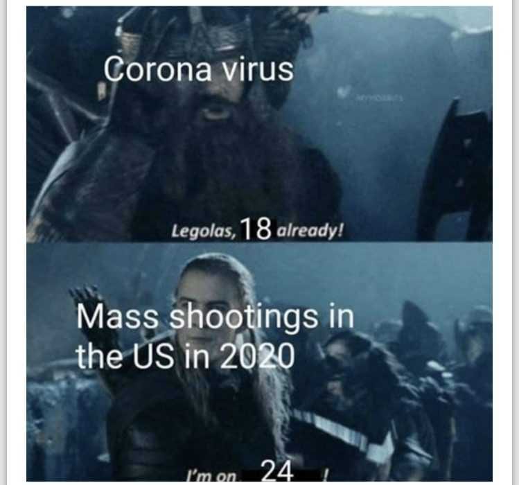 Coronavirus Meme Showing Death From Coronavirus Vs Death From Mass Shooting