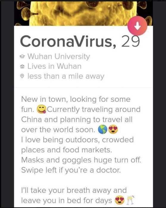 Corona-Virus-Tinder Corona Virus Dating Memes Corona Virus Dating Profile