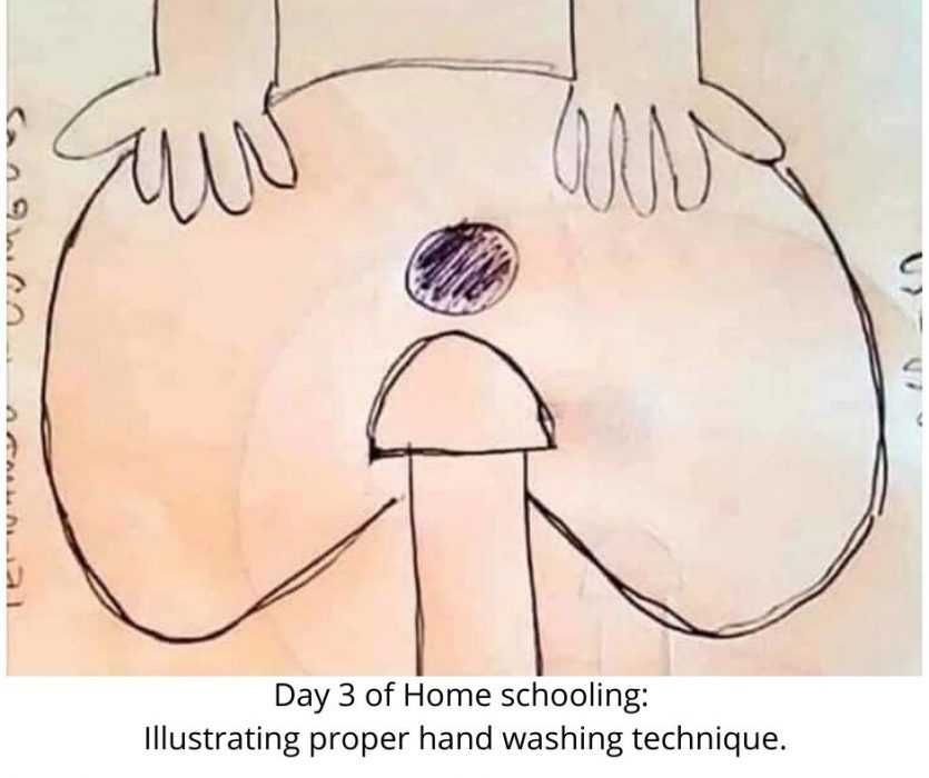 Day-3-Of-Home-Schooling_-Illustrating-Proper-Hand-Washing-Technique.-1 Homeschooling Fails Child Draws A Picture Of How To Wash Your Hands Properly In Homeschooling Art Class. Talk About Homeschool Fail