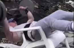 Quarantine Workout Fails  Man Benching On Plastic Chair
