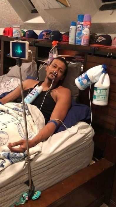 Cure-Bottles Lysol Memes Bleach Memes And Disinfectant Memes Meme Of Man Lying In Bed With Bleach Bottles Feeding An Iv Drip Into His Arm And Surrounded By Lots Of Lysol