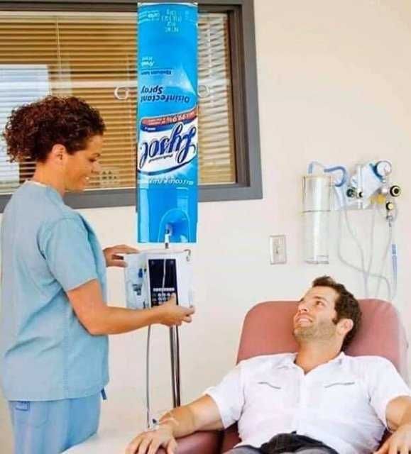 Lysol-Meme-Injection Lysol Memes Bleach Memes And Disinfectant Memes Meme Of A Man Smiling At Nurse While Receiving A Lysol Iv Drip