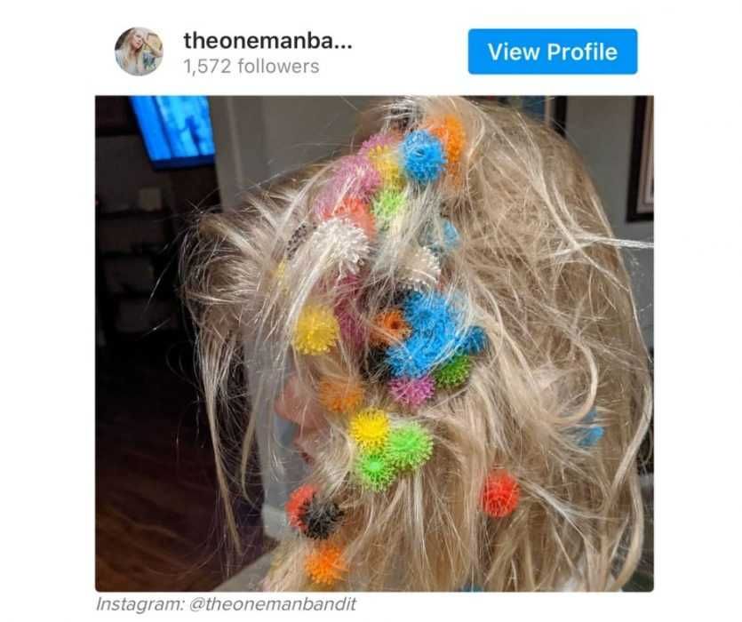 Work-From-Home-Fail-3 Work From Home Fails Child Puts Plastic Coronavirus Replicas In Hair