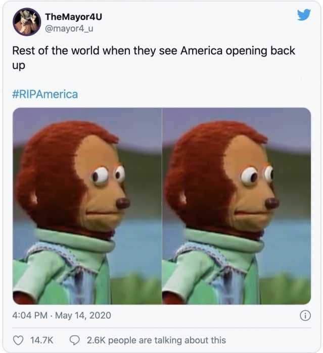 Rest-Of-World-Wondering-About-America-Reopening-Meme Monkey Giving Unsure Sideway Glance With Caption Rest Of World Watching America Reopening
