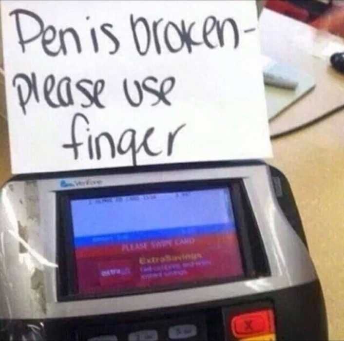 Sign-Pen-Broken Cash Register Sign Fail Penis Broken Use Finger