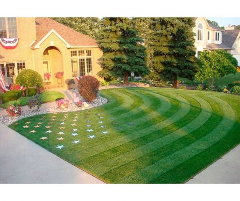 Fourth-Of-July-Lawn House Featuring Lawn Manicured As Stars And Stripes