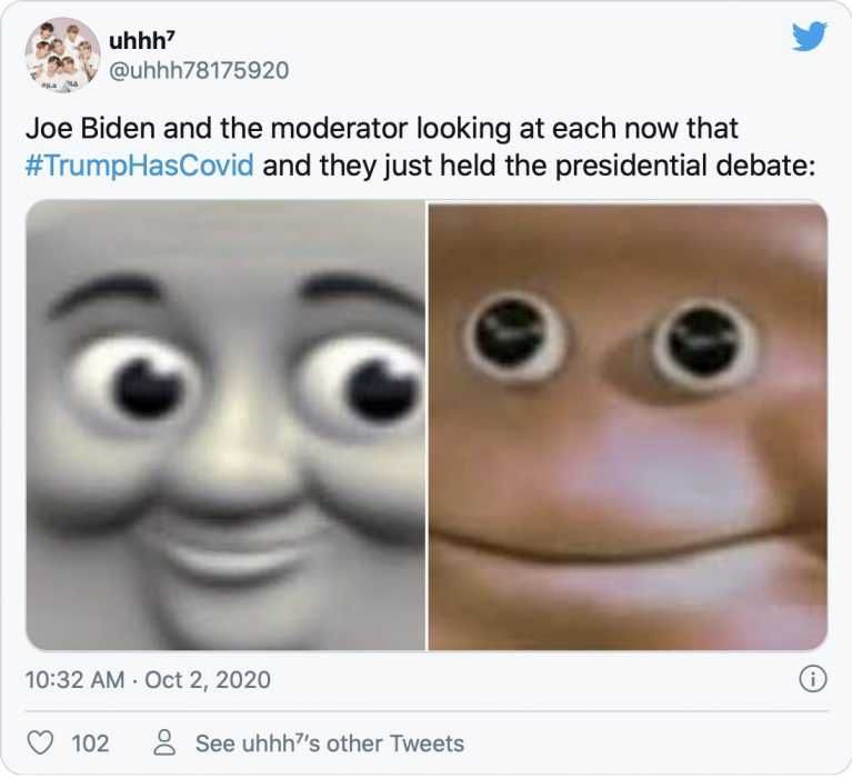Biden And Moderator Looking At Each Other After Hearing Trump Has Covid Trump Covid Memes Biden And Moderator Have Uneasy Smile After Hearing That Trump Has Covid