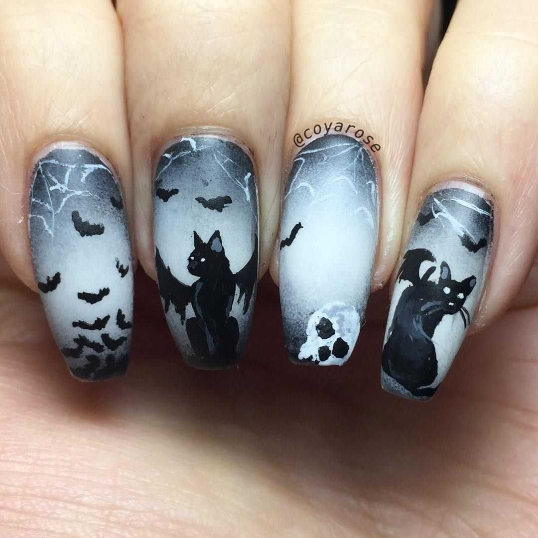 Coyarose-Nailart Halloween Nail Designs Cat Bat