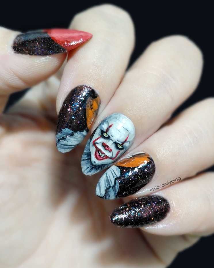 Toxicvanityblog-Pennywise Halloween Nail Designs Pennywise