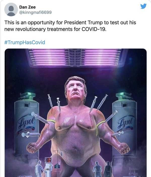 Trump Has Covid And Then Decides To Proceed Testing His Experimental Covid Treatment Trump Has Covid Meme Picture Of Trump Looking Like The Hulk With Needles Stuck Into Him Filled With Lysol