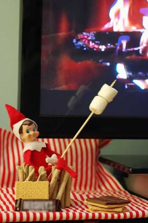 2020-Elf-On-The-Shelf-Fireplace 2020 Elf On The Shelf Ideas Zoom Marshmallow Roasting