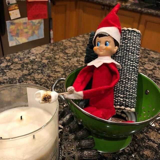 2020-Elf-On-The-Test 2020 Elf On The Shelf Ideas Roasting Marshmallows Over Candle