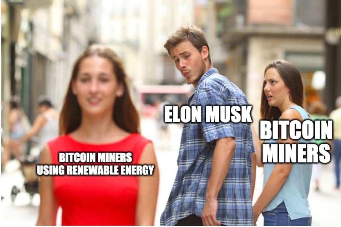 Elon Musk Tweets About Green Bitcoin Miners Meme