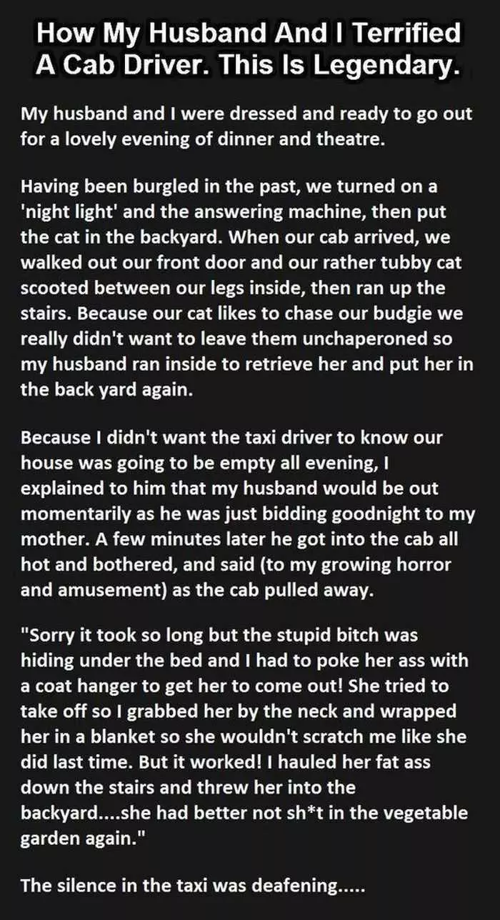 Humorous Short Story About Terrifying A Cab Driver