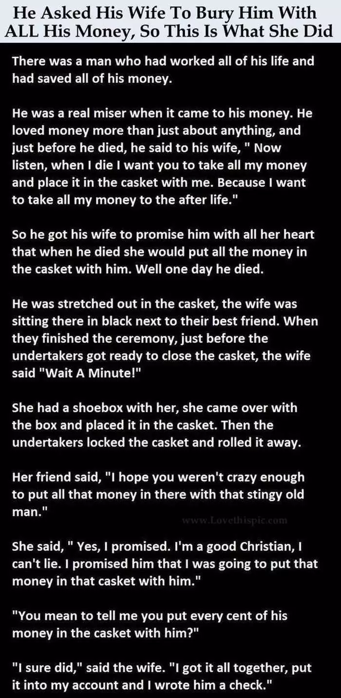A Funny Story About A Good Christian Wife Keeping Her Promise To Her Dead Husband