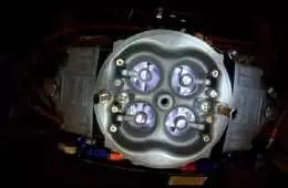 Overhead View Of A Holley 4 Barrel Carburetor On An Engine Dyno Featured