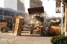 Front End Loader Battle In The Streets Of China Featured Bulldozer Battle