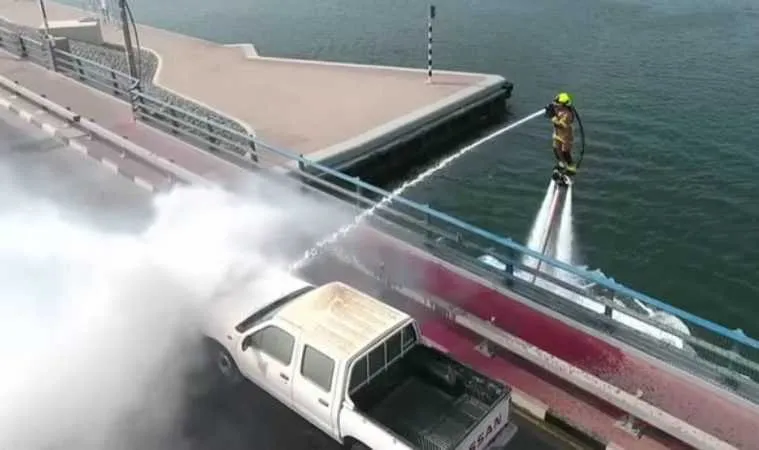 Dubaiwaterjetpackfirefighting3Dubai Firefighters Are Now Using Waterpowered Jetpacks And Jet Skis To Fight Fires Featured