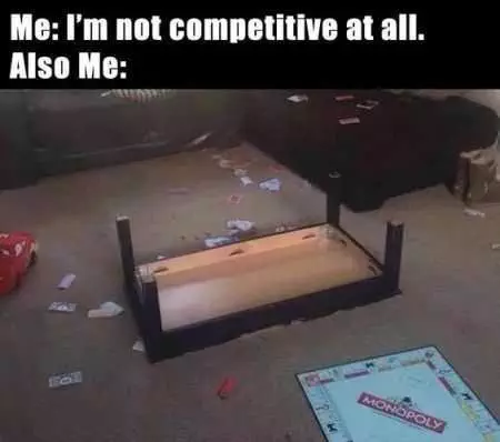 A Picture Of An Overturned Coffee Table With Monopoly Board Game Pieces Strewn All Over The Floor.