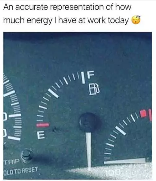 Gas Gage With Needle Below Empty With Caption An Accurate Representation Of How Much Energy I Have At Work Today