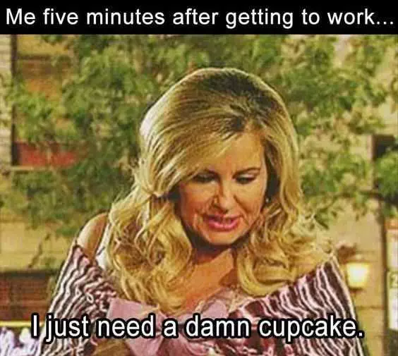 Woman With Subtitle I Just Need A Damn Cupcake With Caption Me Five Minutes After Getting To Work