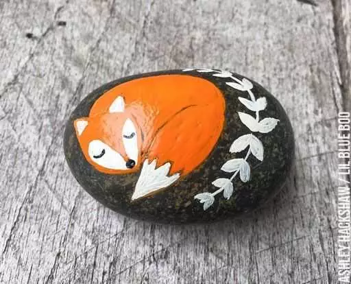 Fall Rock Painting Ideas  Sleeping Fox