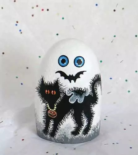 Halloween Painted Rocks  Ghost With A Scared Black Cat