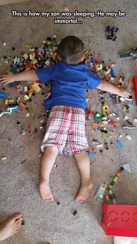 Funny Kid Fall Asleep Legos