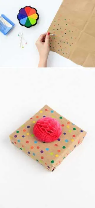 Diy Gift Wrapping  Brown Paper With Polkadots