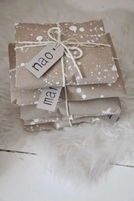 Diy Gift Wrapping  Little Cardboard String And White Paint